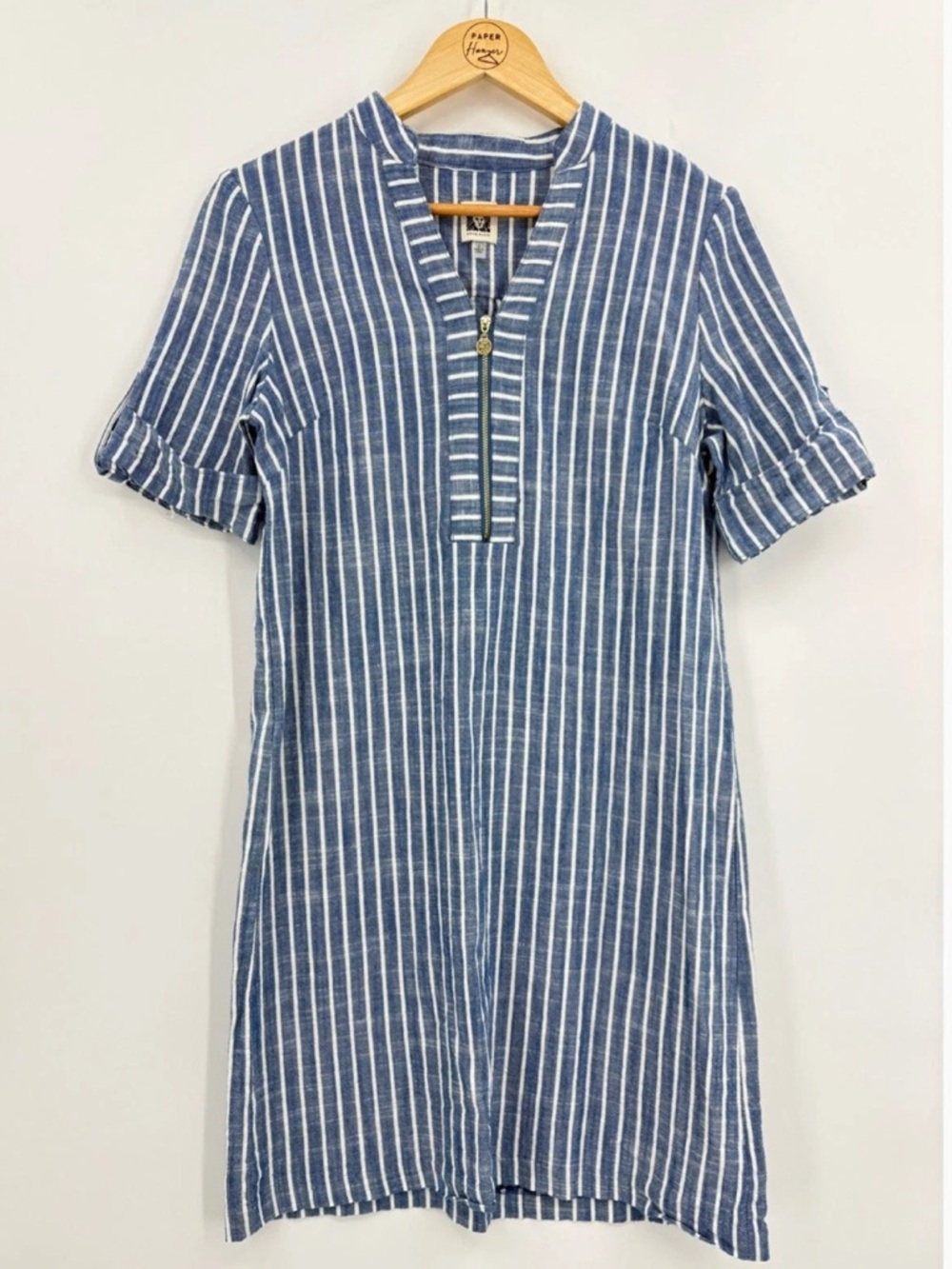 Anne Klein Blue and White Striped Midi Shift Dress
